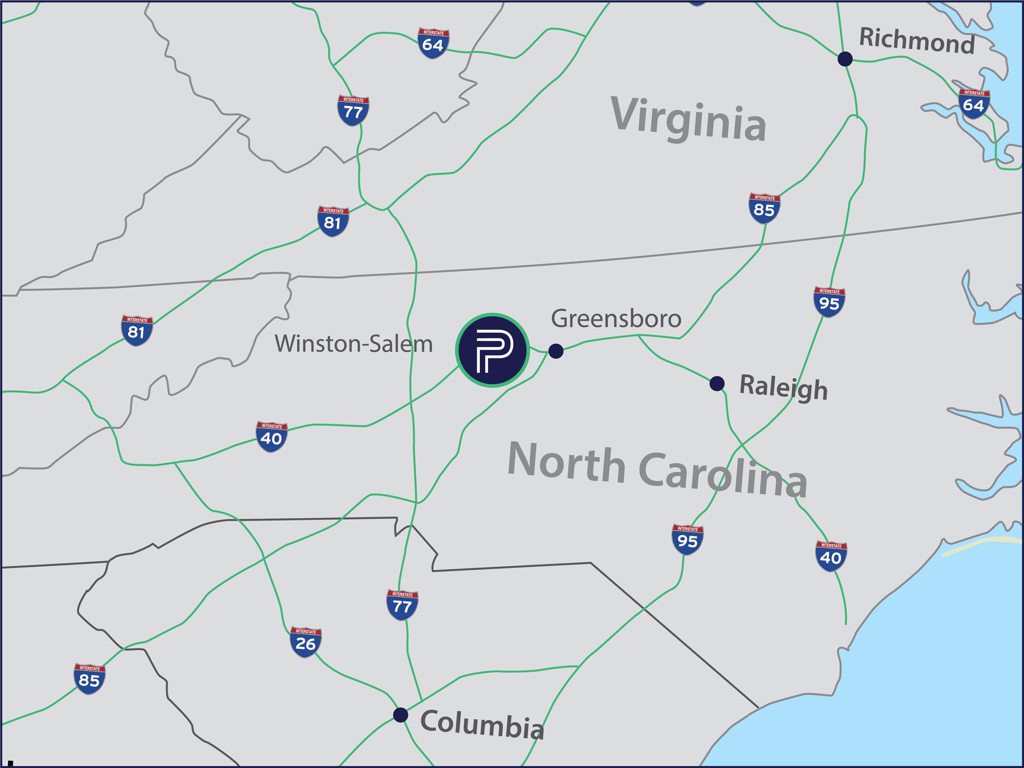 Map of warehouse locations in North Carolina 