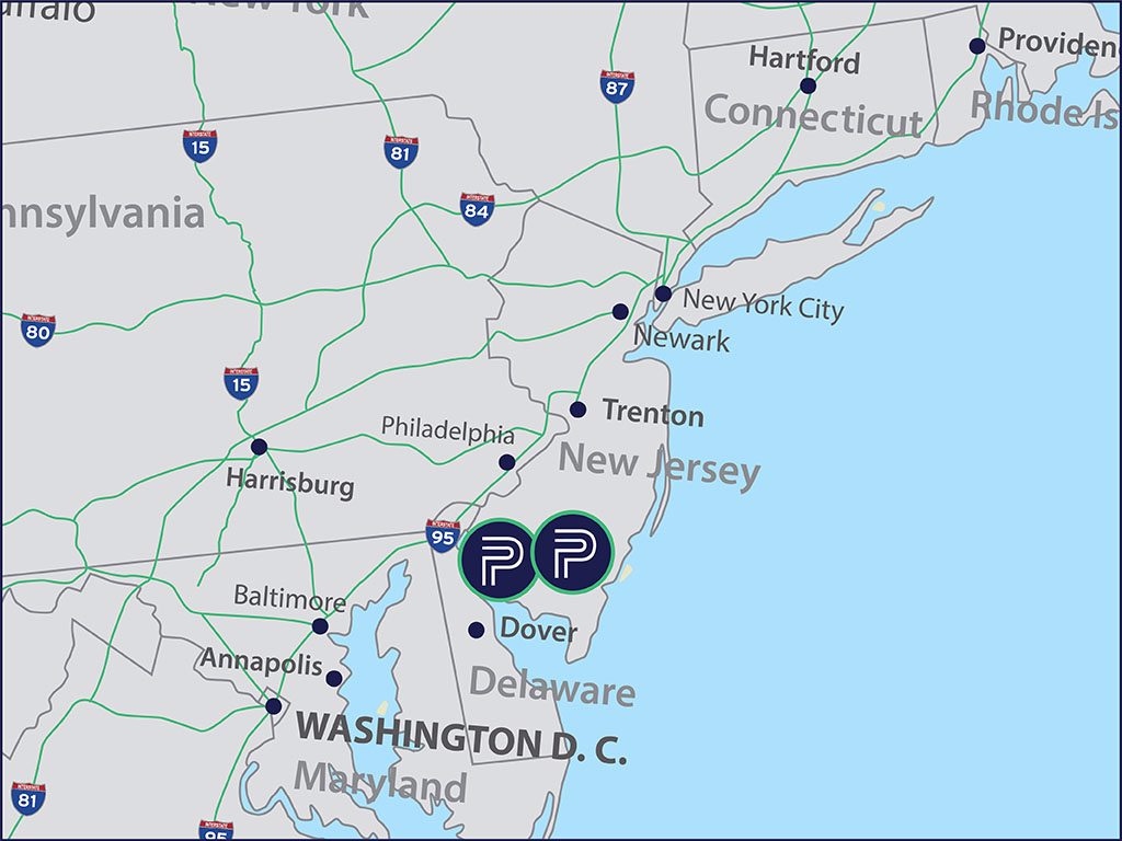 Map of warehouse locations in New Jersey 