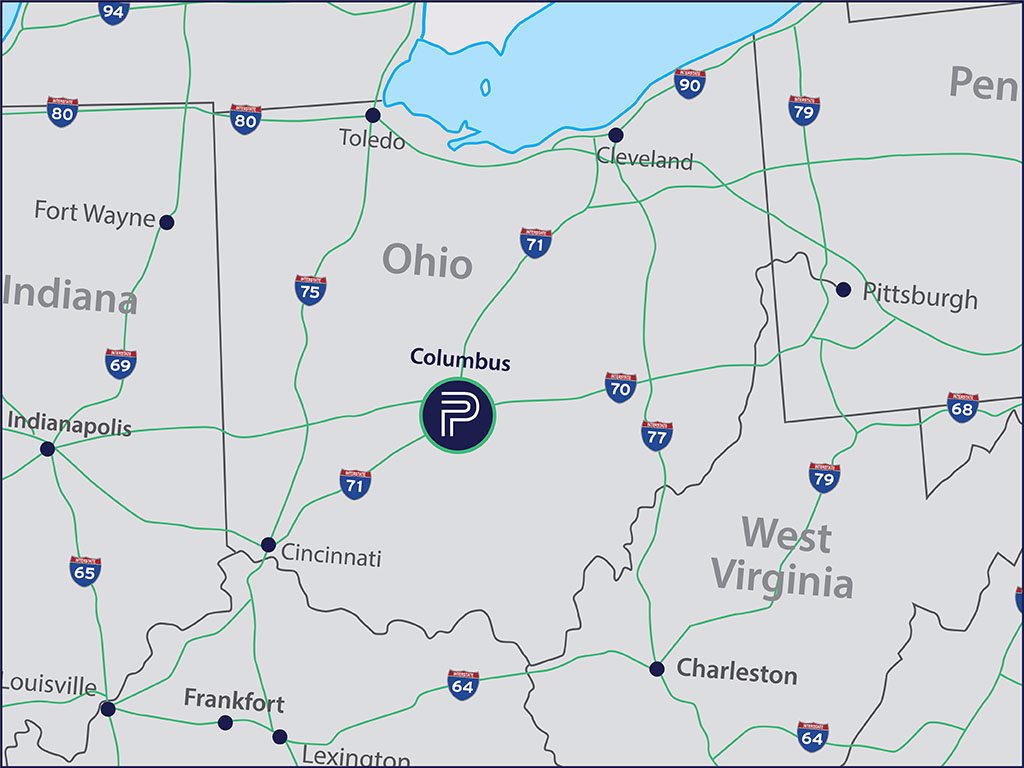 Map of warehouse locations in Ohio